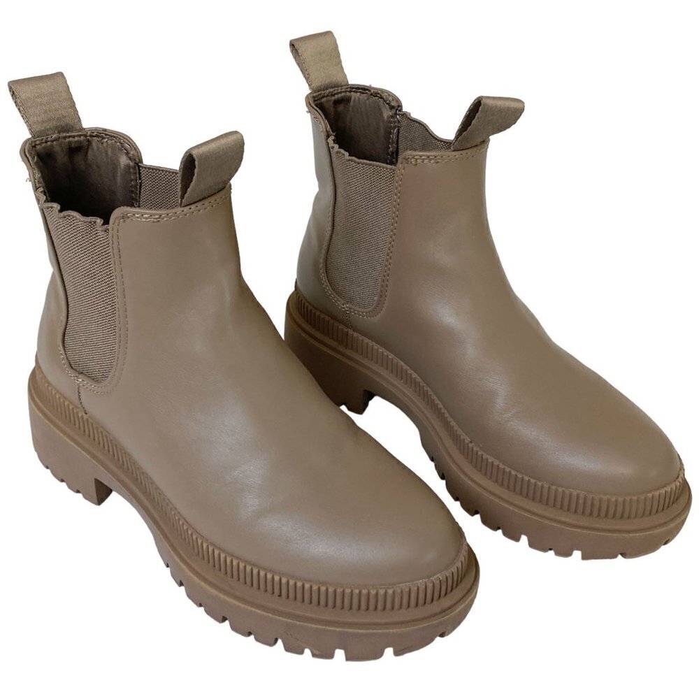 H&M Chelsea Boots Size 35 EU / US 4.5 Tan Leather Ankle Booties Lug Sole
